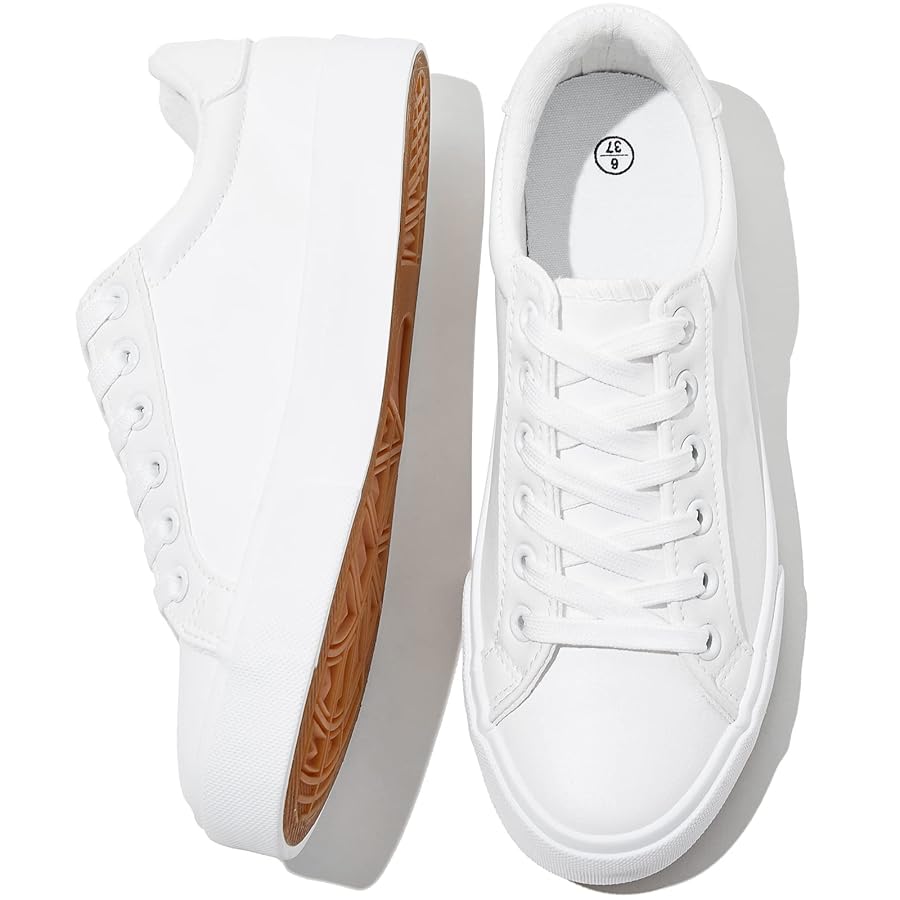 Womens White Tennis Shoes PU Leather Sneakers
