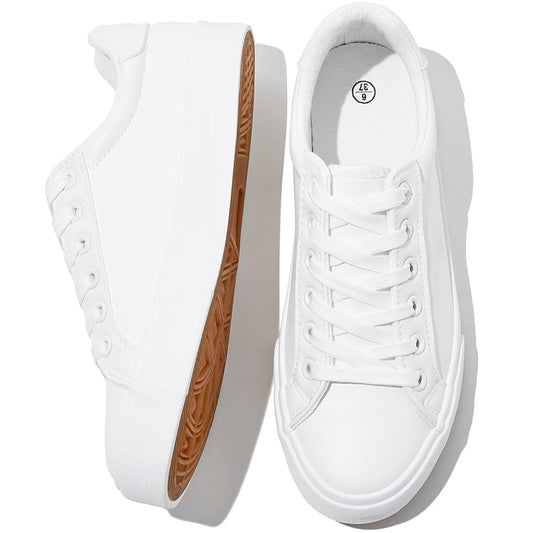 Womens White Tennis Shoes PU Leather Sneakers