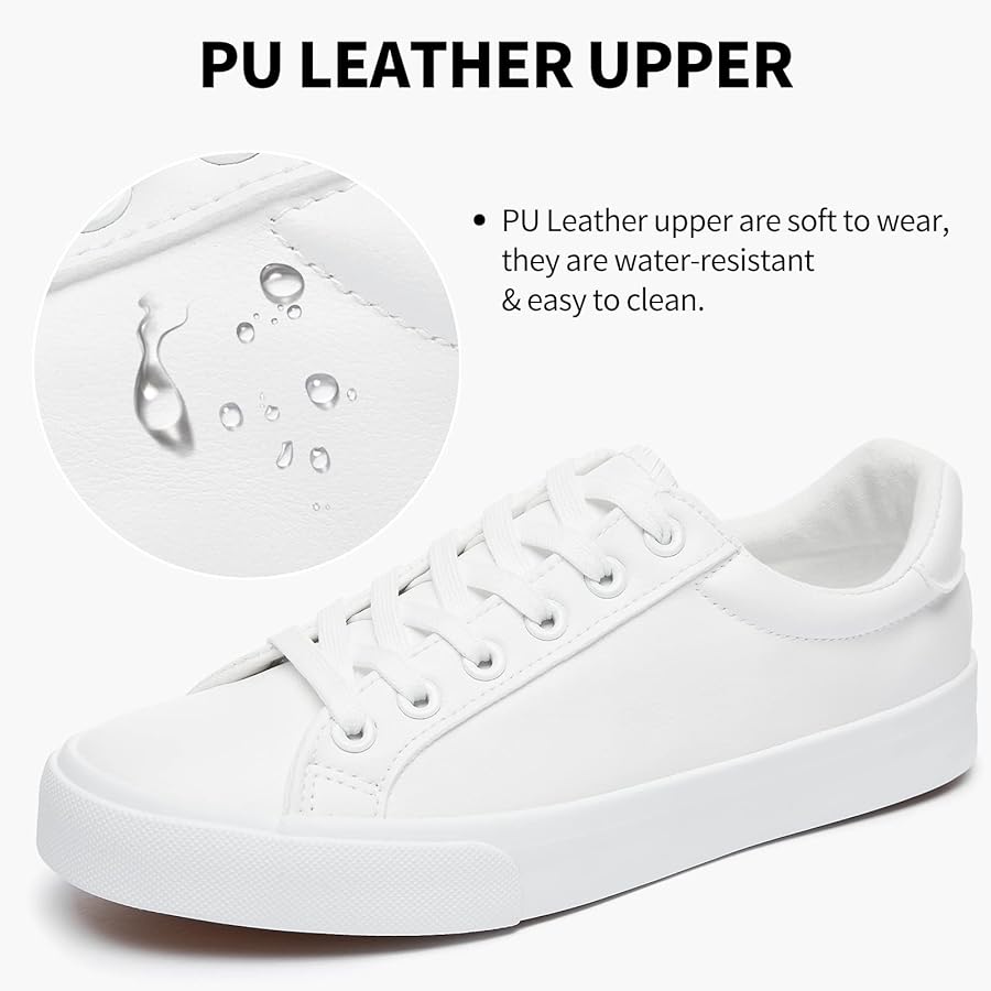 Womens White Tennis Shoes PU Leather Sneakers