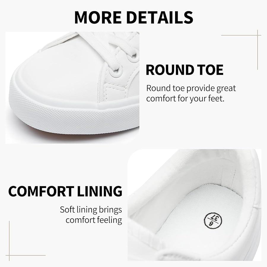 Womens White Tennis Shoes PU Leather Sneakers