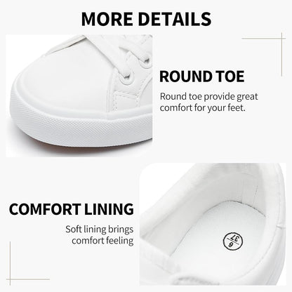 Womens White Tennis Shoes PU Leather Sneakers