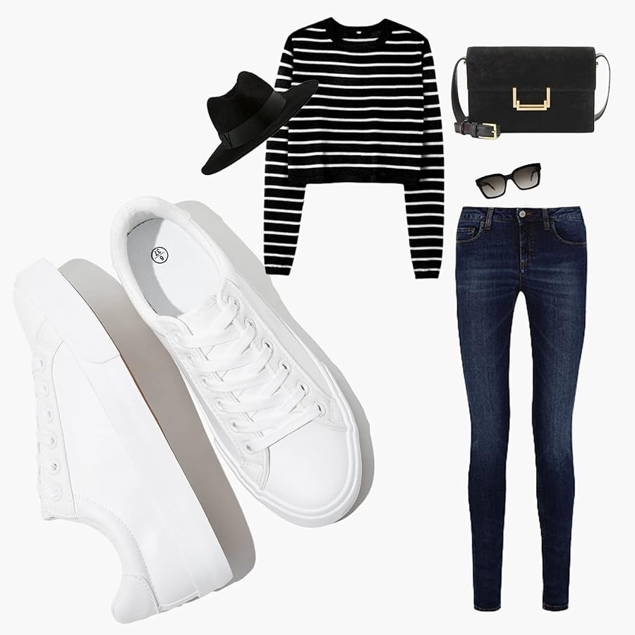 Womens White Tennis Shoes PU Leather Sneakers