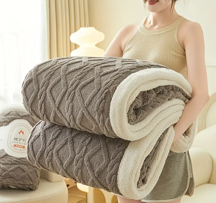 All-Season Thick Coral Fleece Throw Blanket – Soft, Cozy Geometric Pattern, Lightweight & Durable