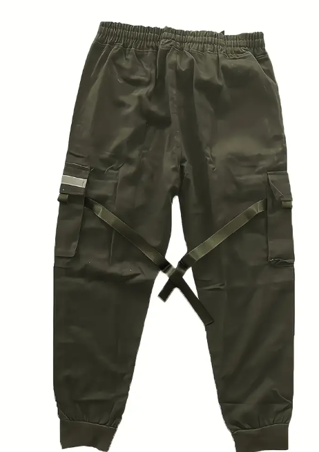 Army Green Trendy Solid Cargo Pants, Men's Multi Flap Pocket Trousers, Loose Casual Outdoor Pants, Men's Work Pants Outdoors techwear Hip Hop Style