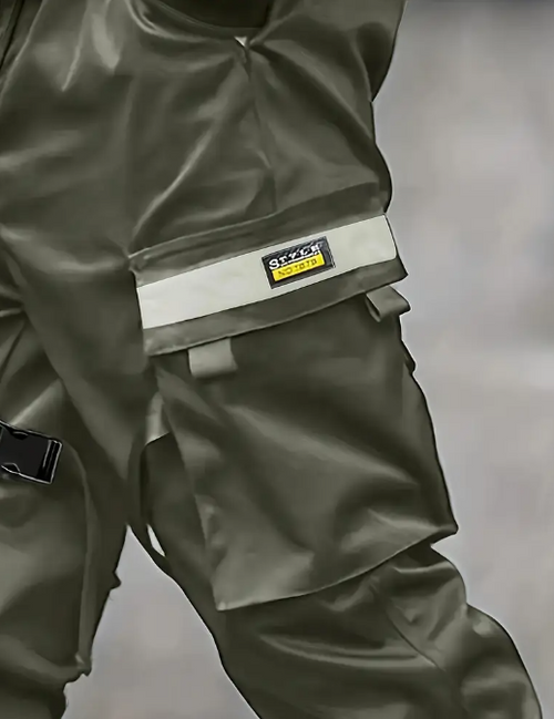Army Green Trendy Solid Cargo Pants, Men's Multi Flap Pocket Trousers, Loose Casual Outdoor Pants, Men's Work Pants Outdoors techwear Hip Hop Style